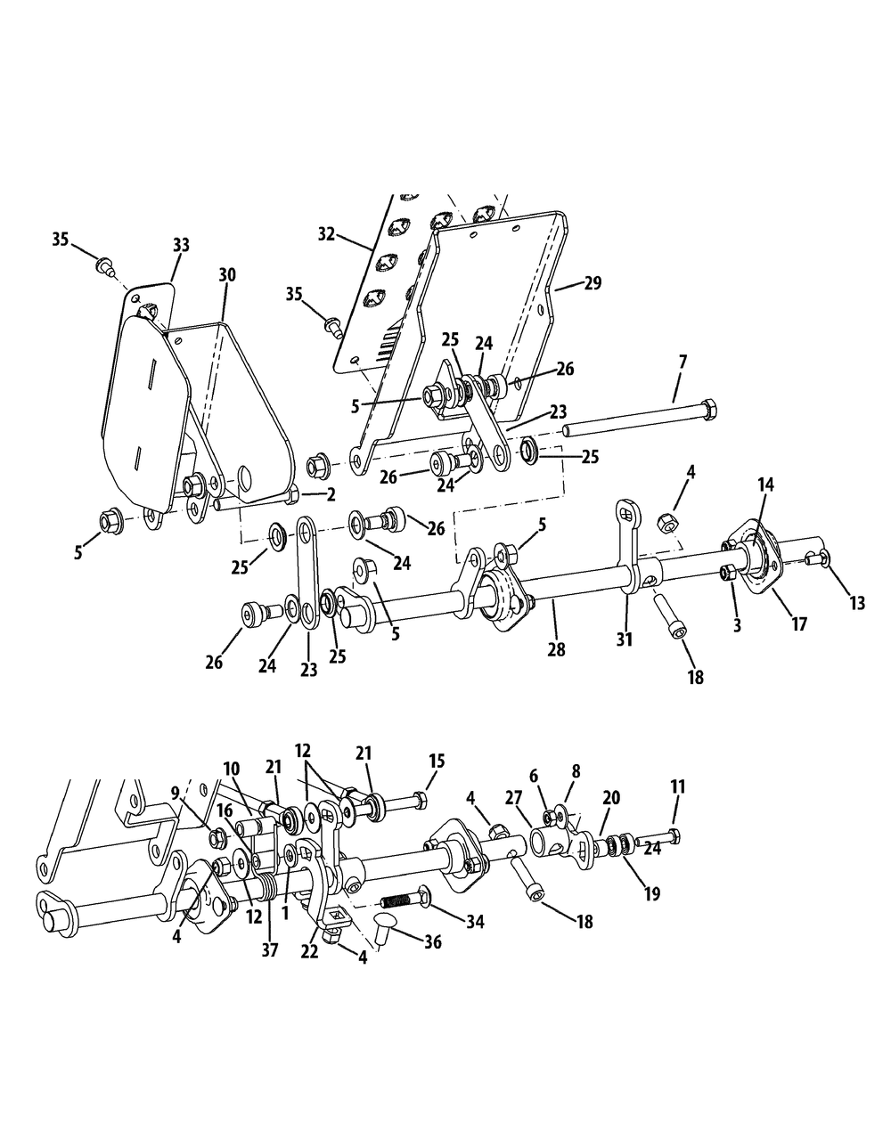Pedal Controls Diagram and Parts List for S7237-KW 53CI8DU8050-37HP Cub Cadet Lawn Tractor